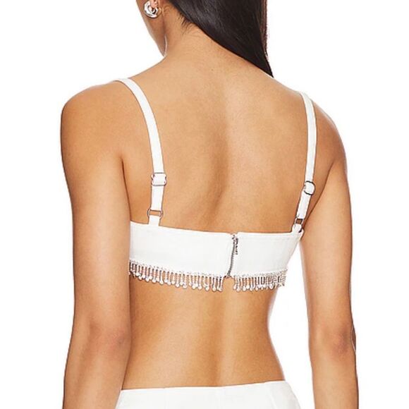 Lovers + Friends Peyton Bra Top White denim rhinestone fringe Revolve S - Picture 5 of 13